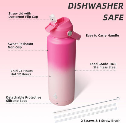 18oz Insulated Water Bottle, Stainless Steel Bottle with Straw Lid