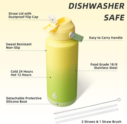 18oz Insulated Water Bottle, Stainless Steel Bottle with Straw Lid