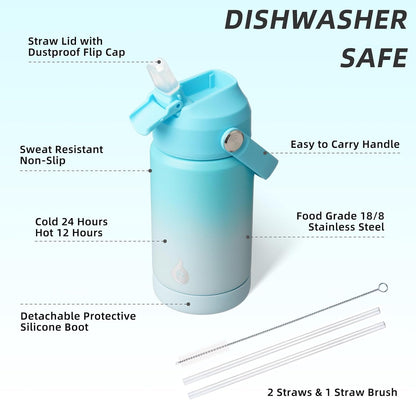 18oz Insulated Water Bottle, Stainless Steel Bottle with Straw Lid