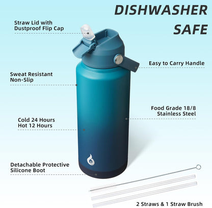 18oz Insulated Water Bottle, Stainless Steel Bottle with Straw Lid
