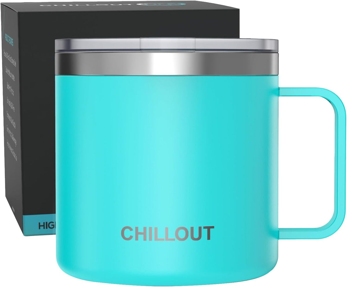 Stainless Steel 16 oz Vacuum Insulated Coffee Mug with Handle and Lid, Large Thermal Camping Coffee Mug Cup with Durable Sliding Lid for Men & Women, Keeps your Beverages Hot & Cold