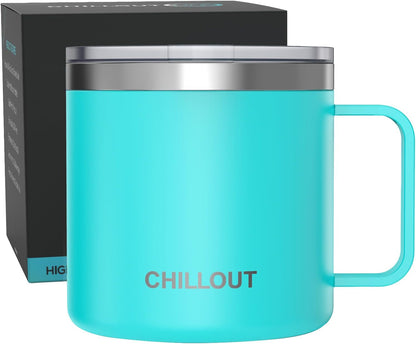 Stainless Steel 16 oz Vacuum Insulated Coffee Mug with Handle and Lid, Large Thermal Camping Coffee Mug Cup with Durable Sliding Lid for Men & Women, Keeps your Beverages Hot & Cold