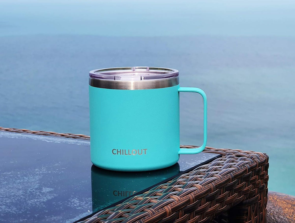 Stainless Steel 16 oz Vacuum Insulated Coffee Mug with Handle and Lid, Large Thermal Camping Coffee Mug Cup with Durable Sliding Lid for Men & Women, Keeps your Beverages Hot & Cold