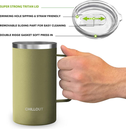 Stainless Steel 16 oz Vacuum Insulated Coffee Mug with Handle and Lid, Large Thermal Camping Coffee Mug Cup with Durable Sliding Lid for Men & Women, Keeps your Beverages Hot & Cold