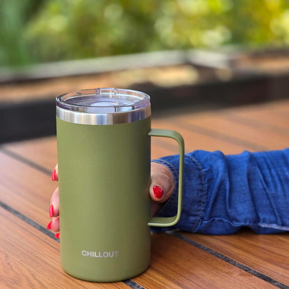 Stainless Steel 16 oz Vacuum Insulated Coffee Mug with Handle and Lid, Large Thermal Camping Coffee Mug Cup with Durable Sliding Lid for Men & Women, Keeps your Beverages Hot & Cold