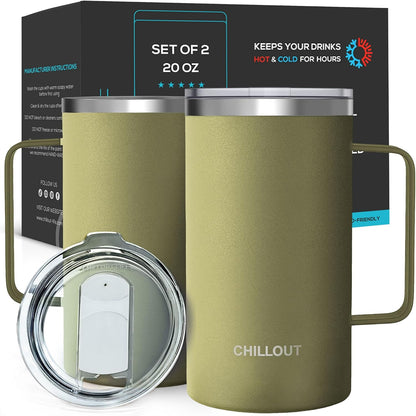 Stainless Steel 16 oz Vacuum Insulated Coffee Mug with Handle and Lid, Large Thermal Camping Coffee Mug Cup with Durable Sliding Lid for Men & Women, Keeps your Beverages Hot & Cold