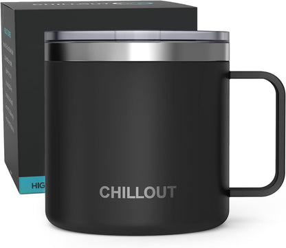 Stainless Steel 16 oz Vacuum Insulated Coffee Mug with Handle and Lid, Large Thermal Camping Coffee Mug Cup with Durable Sliding Lid for Men & Women, Keeps your Beverages Hot & Cold