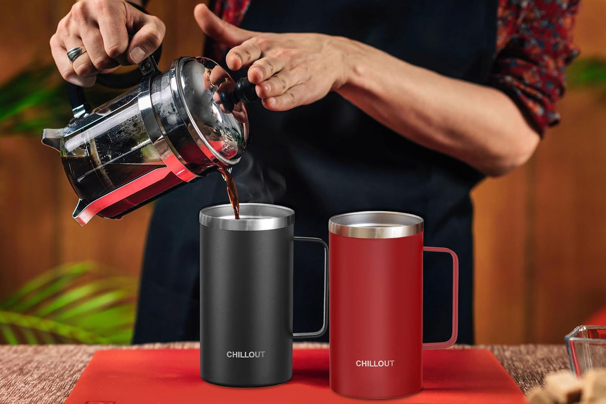 Stainless Steel 16 oz Vacuum Insulated Coffee Mug with Handle and Lid, Large Thermal Camping Coffee Mug Cup with Durable Sliding Lid for Men & Women, Keeps your Beverages Hot & Cold