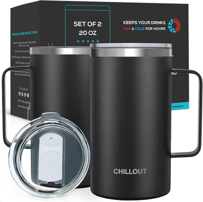 Stainless Steel 16 oz Vacuum Insulated Coffee Mug with Handle and Lid, Large Thermal Camping Coffee Mug Cup with Durable Sliding Lid for Men & Women, Keeps your Beverages Hot & Cold