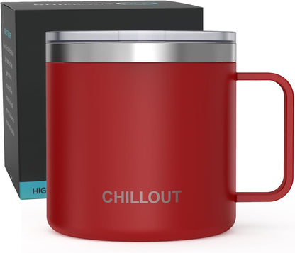 Stainless Steel 16 oz Vacuum Insulated Coffee Mug with Handle and Lid, Large Thermal Camping Coffee Mug Cup with Durable Sliding Lid for Men & Women, Keeps your Beverages Hot & Cold