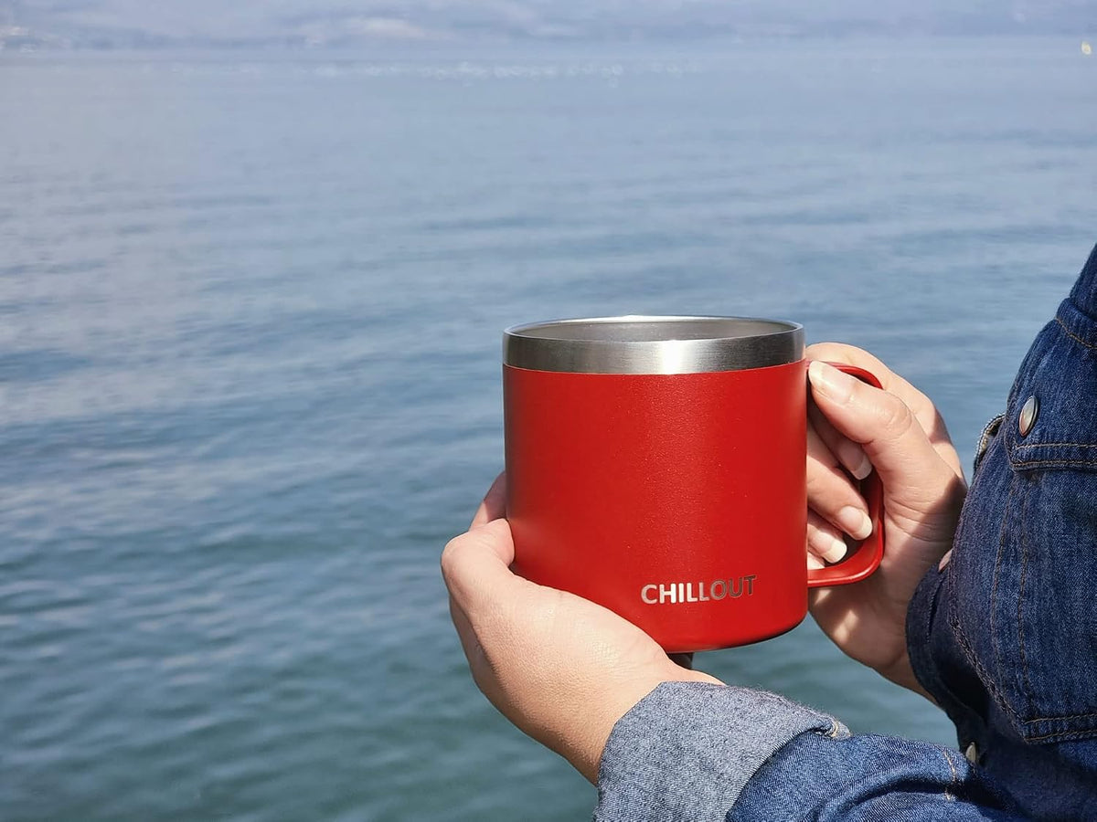 Stainless Steel 16 oz Vacuum Insulated Coffee Mug with Handle and Lid, Large Thermal Camping Coffee Mug Cup with Durable Sliding Lid for Men & Women, Keeps your Beverages Hot & Cold