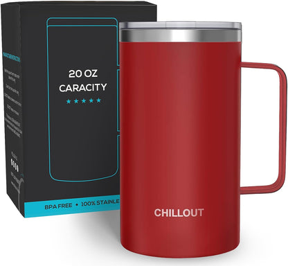 Stainless Steel 16 oz Vacuum Insulated Coffee Mug with Handle and Lid, Large Thermal Camping Coffee Mug Cup with Durable Sliding Lid for Men & Women, Keeps your Beverages Hot & Cold