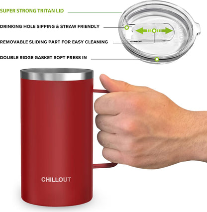 Stainless Steel 16 oz Vacuum Insulated Coffee Mug with Handle and Lid, Large Thermal Camping Coffee Mug Cup with Durable Sliding Lid for Men & Women, Keeps your Beverages Hot & Cold