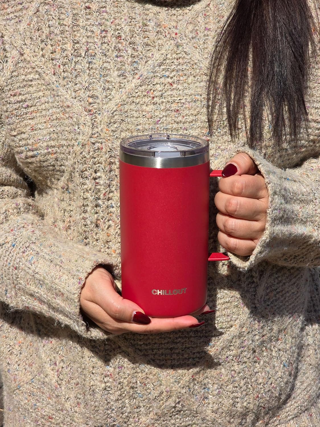 Stainless Steel 16 oz Vacuum Insulated Coffee Mug with Handle and Lid, Large Thermal Camping Coffee Mug Cup with Durable Sliding Lid for Men & Women, Keeps your Beverages Hot & Cold