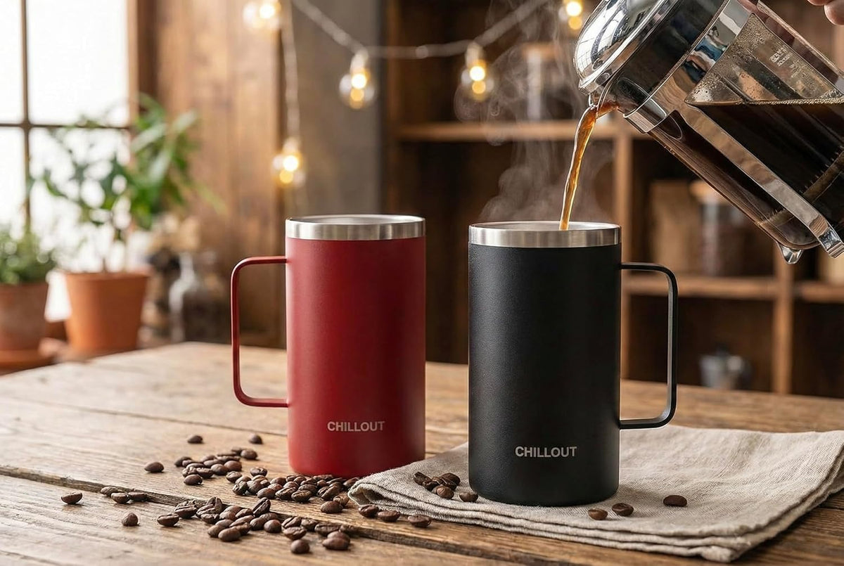 Stainless Steel 16 oz Vacuum Insulated Coffee Mug with Handle and Lid, Large Thermal Camping Coffee Mug Cup with Durable Sliding Lid for Men & Women, Keeps your Beverages Hot & Cold