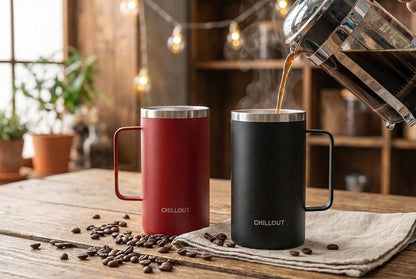 Stainless Steel 16 oz Vacuum Insulated Coffee Mug with Handle and Lid, Large Thermal Camping Coffee Mug Cup with Durable Sliding Lid for Men & Women, Keeps your Beverages Hot & Cold