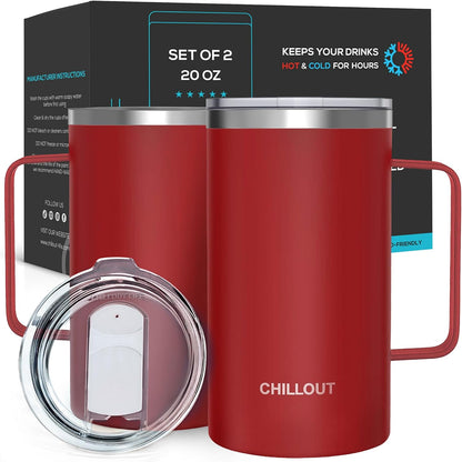 Stainless Steel 16 oz Vacuum Insulated Coffee Mug with Handle and Lid, Large Thermal Camping Coffee Mug Cup with Durable Sliding Lid for Men & Women, Keeps your Beverages Hot & Cold