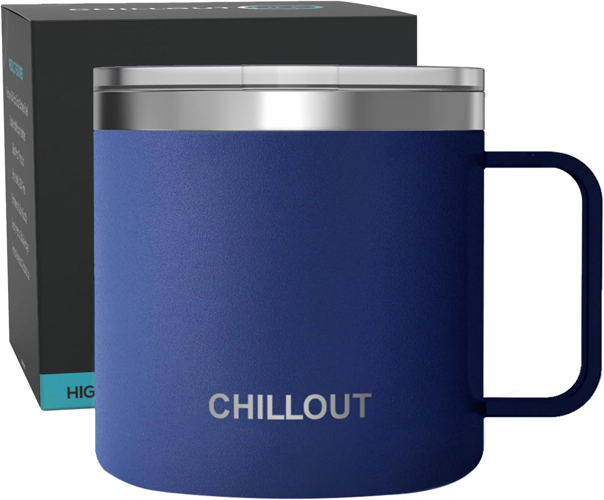 Stainless Steel 16 oz Vacuum Insulated Coffee Mug with Handle and Lid, Large Thermal Camping Coffee Mug Cup with Durable Sliding Lid for Men & Women, Keeps your Beverages Hot & Cold