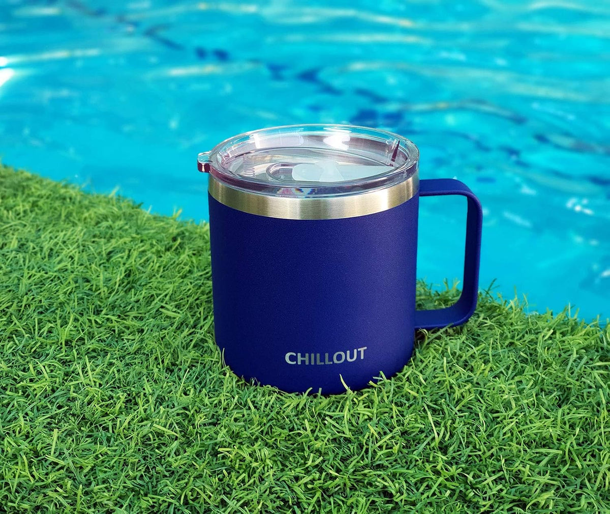Stainless Steel 16 oz Vacuum Insulated Coffee Mug with Handle and Lid, Large Thermal Camping Coffee Mug Cup with Durable Sliding Lid for Men & Women, Keeps your Beverages Hot & Cold