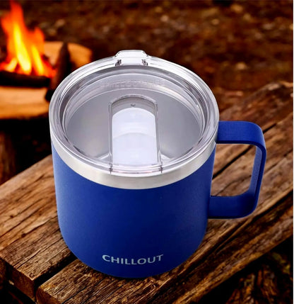 Stainless Steel 16 oz Vacuum Insulated Coffee Mug with Handle and Lid, Large Thermal Camping Coffee Mug Cup with Durable Sliding Lid for Men & Women, Keeps your Beverages Hot & Cold