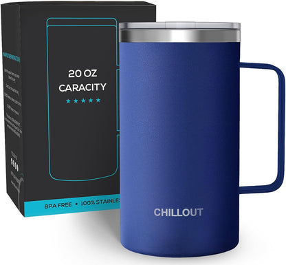 Stainless Steel 16 oz Vacuum Insulated Coffee Mug with Handle and Lid, Large Thermal Camping Coffee Mug Cup with Durable Sliding Lid for Men & Women, Keeps your Beverages Hot & Cold