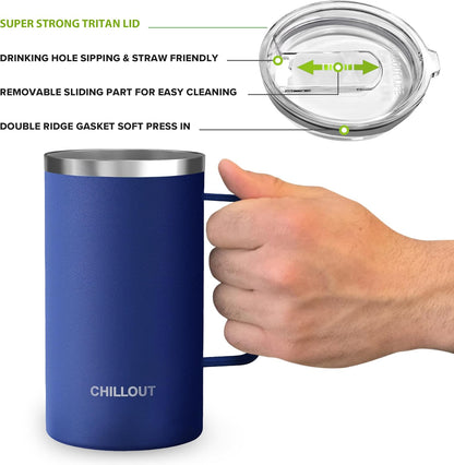 Stainless Steel 16 oz Vacuum Insulated Coffee Mug with Handle and Lid, Large Thermal Camping Coffee Mug Cup with Durable Sliding Lid for Men & Women, Keeps your Beverages Hot & Cold