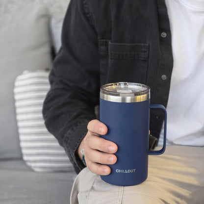 Stainless Steel 16 oz Vacuum Insulated Coffee Mug with Handle and Lid, Large Thermal Camping Coffee Mug Cup with Durable Sliding Lid for Men & Women, Keeps your Beverages Hot & Cold