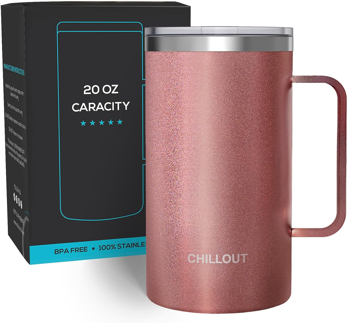 Stainless Steel 16 oz Vacuum Insulated Coffee Mug with Handle and Lid, Large Thermal Camping Coffee Mug Cup with Durable Sliding Lid for Men & Women, Keeps your Beverages Hot & Cold