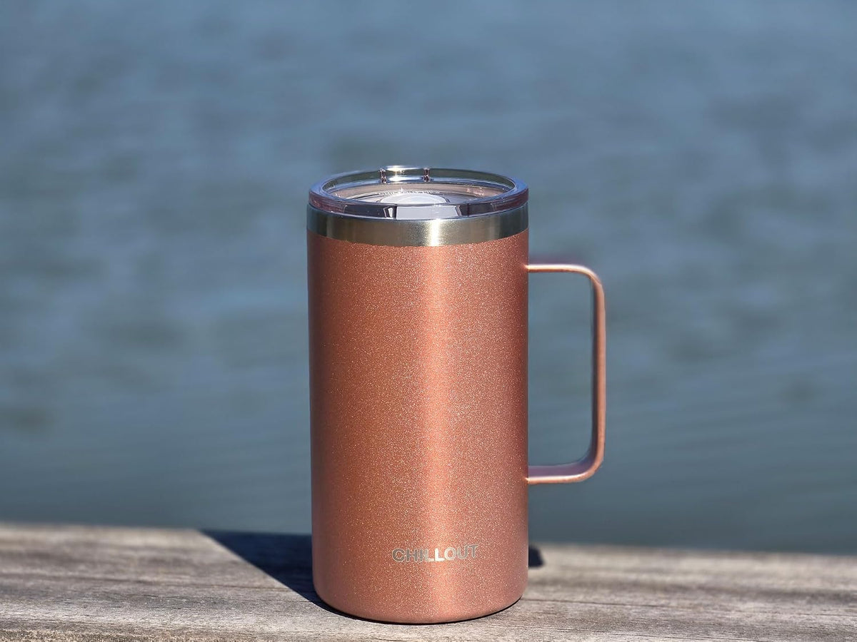 Stainless Steel 16 oz Vacuum Insulated Coffee Mug with Handle and Lid, Large Thermal Camping Coffee Mug Cup with Durable Sliding Lid for Men & Women, Keeps your Beverages Hot & Cold