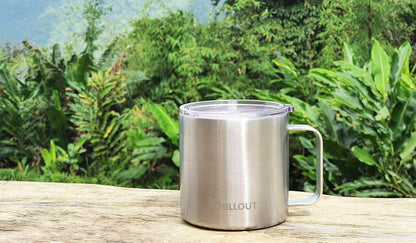 Stainless Steel 16 oz Vacuum Insulated Coffee Mug with Handle and Lid, Large Thermal Camping Coffee Mug Cup with Durable Sliding Lid for Men & Women, Keeps your Beverages Hot & Cold
