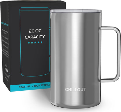Stainless Steel 16 oz Vacuum Insulated Coffee Mug with Handle and Lid, Large Thermal Camping Coffee Mug Cup with Durable Sliding Lid for Men & Women, Keeps your Beverages Hot & Cold