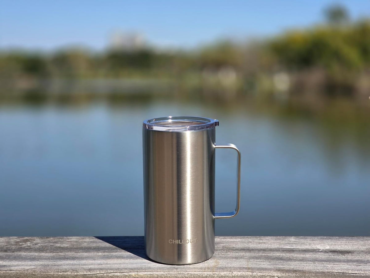 Stainless Steel 16 oz Vacuum Insulated Coffee Mug with Handle and Lid, Large Thermal Camping Coffee Mug Cup with Durable Sliding Lid for Men & Women, Keeps your Beverages Hot & Cold