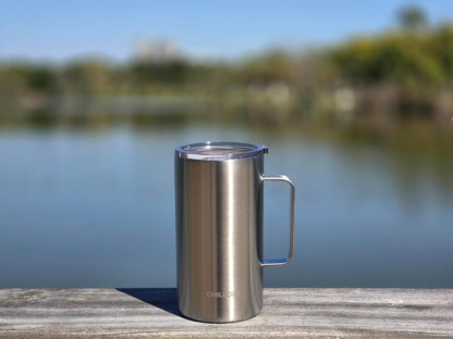 Stainless Steel 16 oz Vacuum Insulated Coffee Mug with Handle and Lid, Large Thermal Camping Coffee Mug Cup with Durable Sliding Lid for Men & Women, Keeps your Beverages Hot & Cold