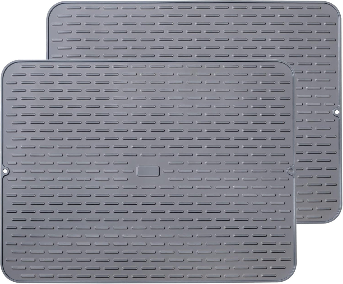 Silicone Dish Drying Mat - Extral Large 20" x 16" - Set of 2 Flexible Rubber Drying Mat, Heat Resistant Silicone Trivet, Countertop Mat, Dish Draining Mat, Sink Mat