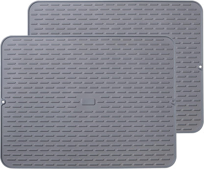 Silicone Dish Drying Mat - Extral Large 20" x 16" - Set of 2 Flexible Rubber Drying Mat, Heat Resistant Silicone Trivet, Countertop Mat, Dish Draining Mat, Sink Mat
