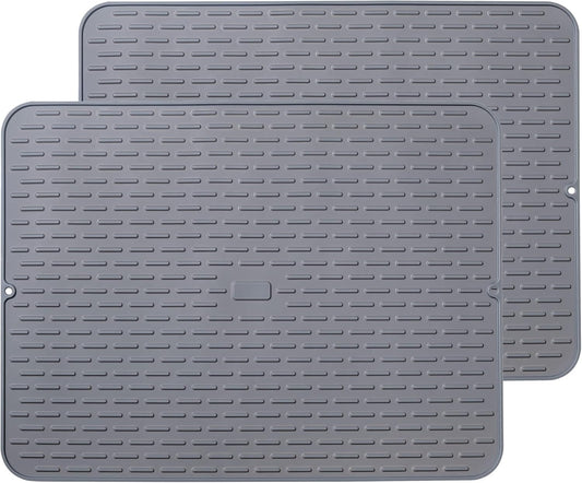 Silicone Dish Drying Mat - Extral Large 20" x 16" - Set of 2 Flexible Rubber Drying Mat, Heat Resistant Silicone Trivet, Countertop Mat, Dish Draining Mat, Sink Mat