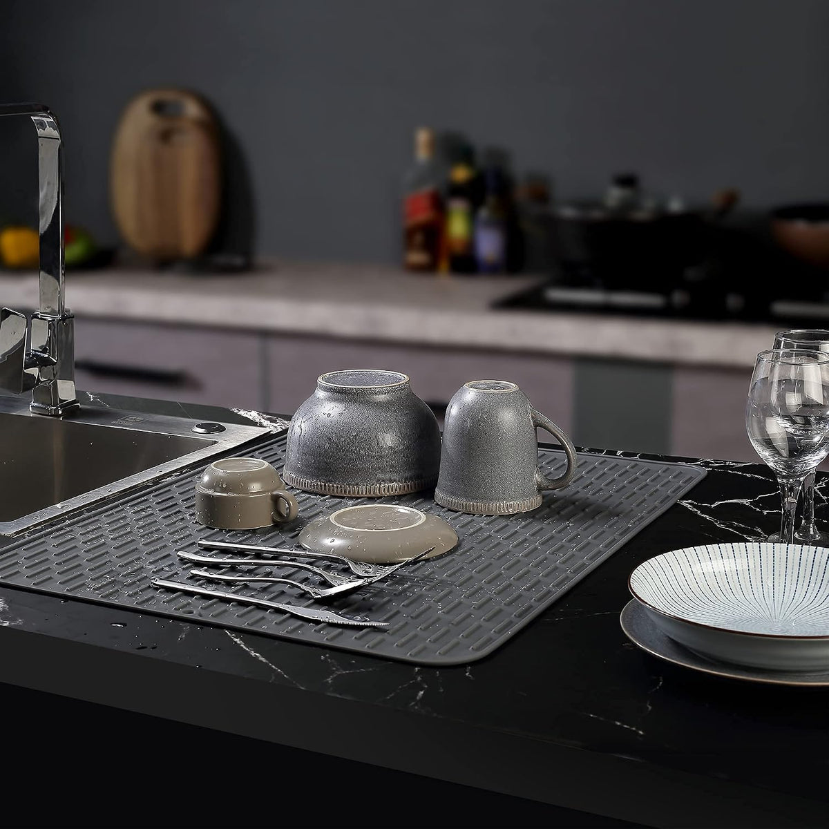 Silicone Dish Drying Mat - Extral Large 20" x 16" - Set of 2 Flexible Rubber Drying Mat, Heat Resistant Silicone Trivet, Countertop Mat, Dish Draining Mat, Sink Mat