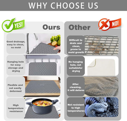 Silicone Dish Drying Mat - Extral Large 20" x 16" - Set of 2 Flexible Rubber Drying Mat, Heat Resistant Silicone Trivet, Countertop Mat, Dish Draining Mat, Sink Mat