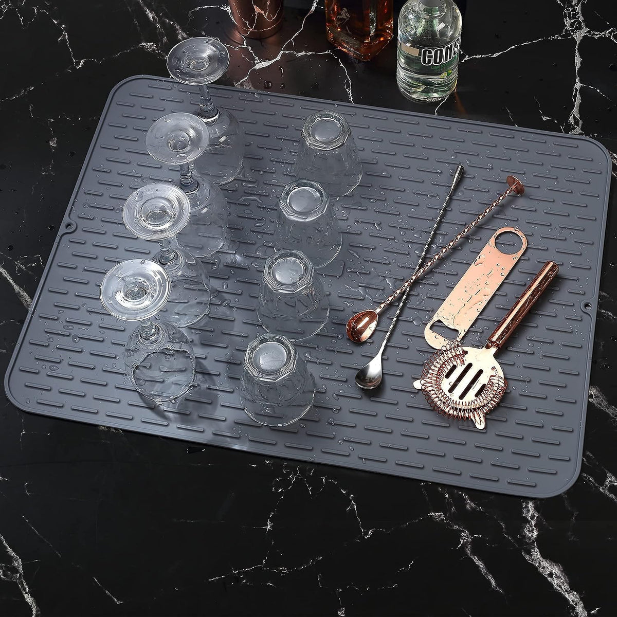 Silicone Dish Drying Mat - Extral Large 20" x 16" - Set of 2 Flexible Rubber Drying Mat, Heat Resistant Silicone Trivet, Countertop Mat, Dish Draining Mat, Sink Mat