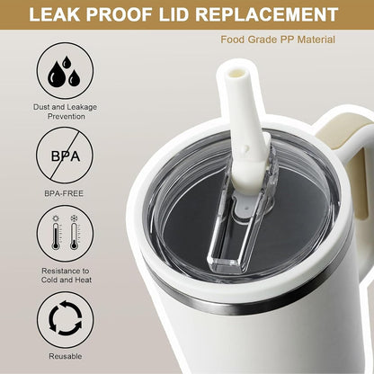 2 Pack 30 oz Replacement Tumbler Flip Straw Lid fit for Stanley Quencher, Leak Proof Lid Replacement for 30 OZ Stanley-H2.0 FlowState Tumbler, Spill Proof Reusable Lid (Beige)