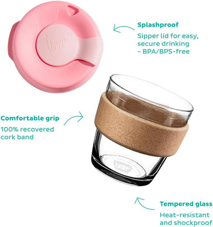 Brew Cork, Reusable Glass Tumbler with Natural Cork, Tall Coffee Cup 12oz / 340ml - Pine