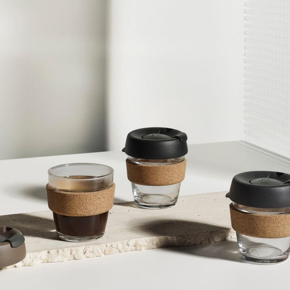 Brew Cork, Reusable Glass Tumbler with Natural Cork, Tall Coffee Cup 12oz / 340ml - Pine