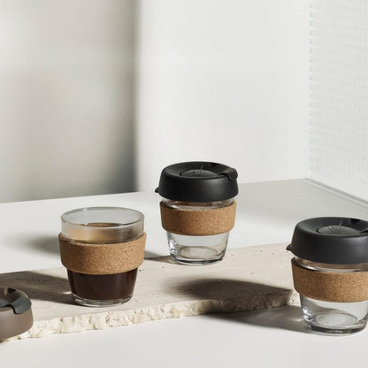 Brew Cork, Reusable Glass Tumbler with Natural Cork, Tall Coffee Cup 12oz / 340ml - Pine