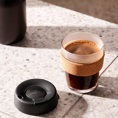 Brew Cork, Reusable Glass Tumbler with Natural Cork, Tall Coffee Cup 12oz / 340ml - Pine