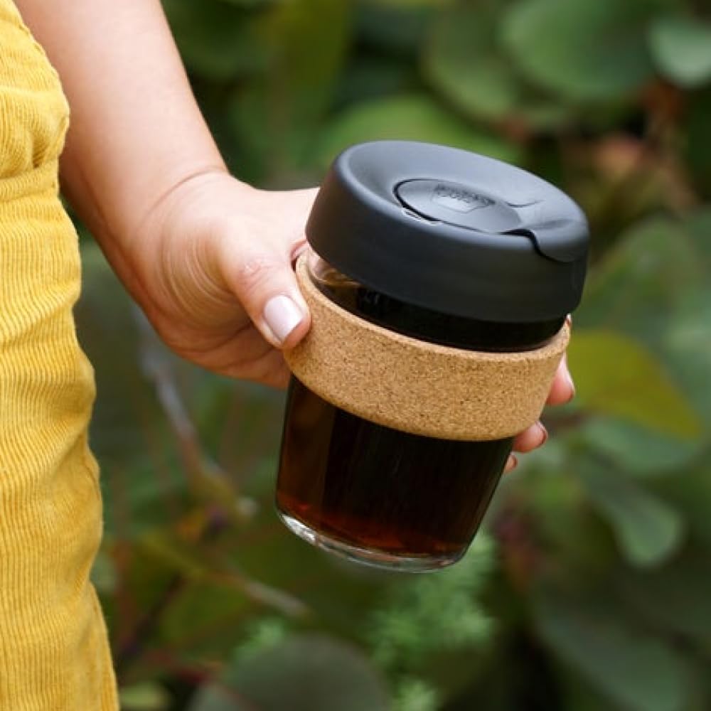 Brew Cork, Reusable Glass Tumbler with Natural Cork, Tall Coffee Cup 12oz / 340ml - Pine