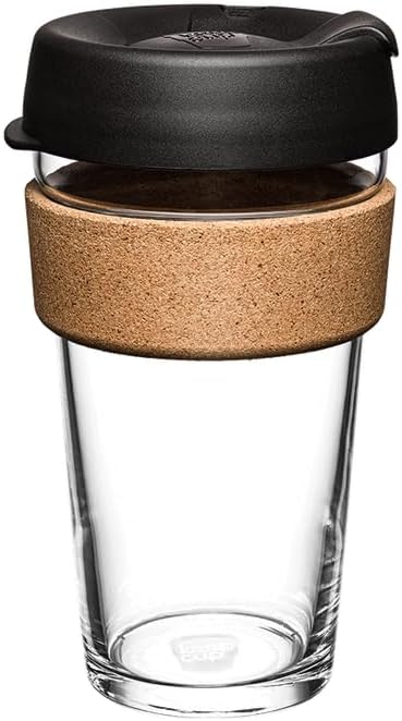Brew Cork, Reusable Glass Tumbler with Natural Cork, Tall Coffee Cup 12oz / 340ml - Pine