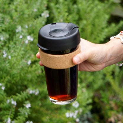 Brew Cork, Reusable Glass Tumbler with Natural Cork, Tall Coffee Cup 12oz / 340ml - Pine