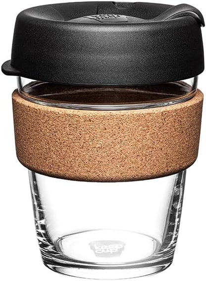 Brew Cork, Reusable Glass Tumbler with Natural Cork, Tall Coffee Cup 12oz / 340ml - Pine