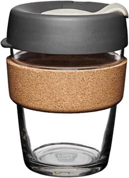 Brew Cork, Reusable Glass Tumbler with Natural Cork, Tall Coffee Cup 12oz / 340ml - Pine
