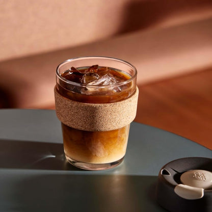 Brew Cork, Reusable Glass Tumbler with Natural Cork, Tall Coffee Cup 12oz / 340ml - Pine
